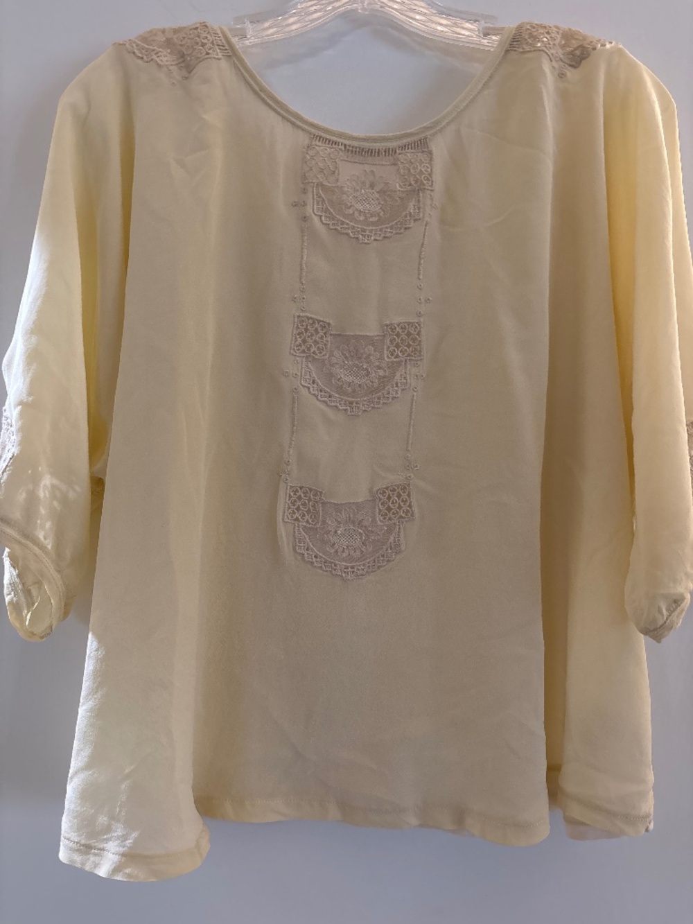 Lace-Trim Cream Silk Blouse